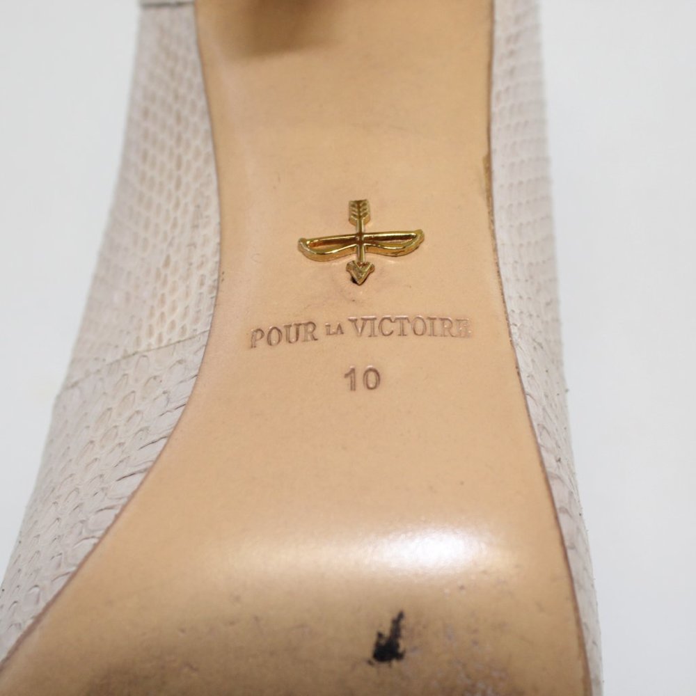 Pour la Victoire Leather Lace Pointed Toe Pumps Beige High Heels #133 - Picture 8 of 11